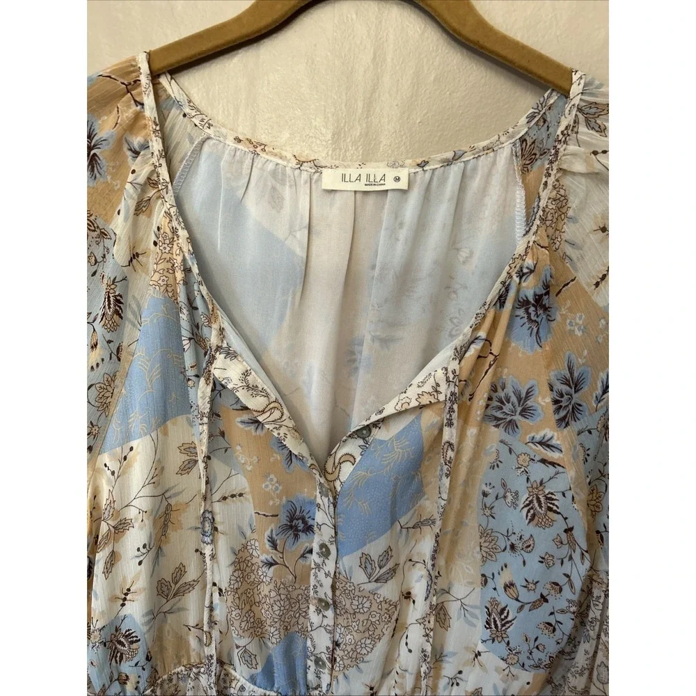 Illa Illa‎ Dress Medium Multi Media Print Cream Blue